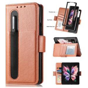 Suitable For Z Fold3 Folding Screen Pen Slot Pen Holder Business Leather Mobile Phone Holster