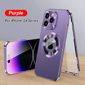 For iPhone 15 Series Double-sided Electroplated Glass Magnetic Phone Case