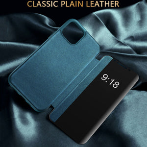Luxury PU Leather Smart Mirror HD Translucent View Flip Phone Case