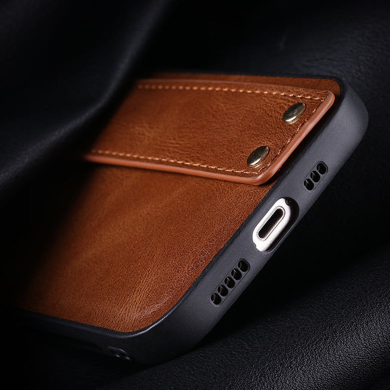 For iPhone 15 Series Ring Leather Protective Case