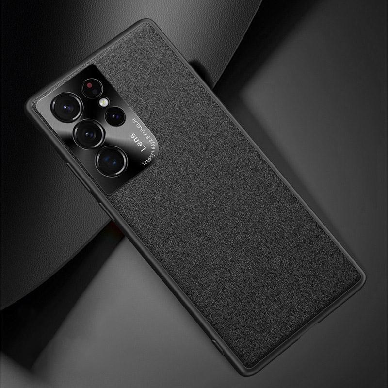 Samsung Metal Plain Leather Phone Case Lens Leather Protective Case