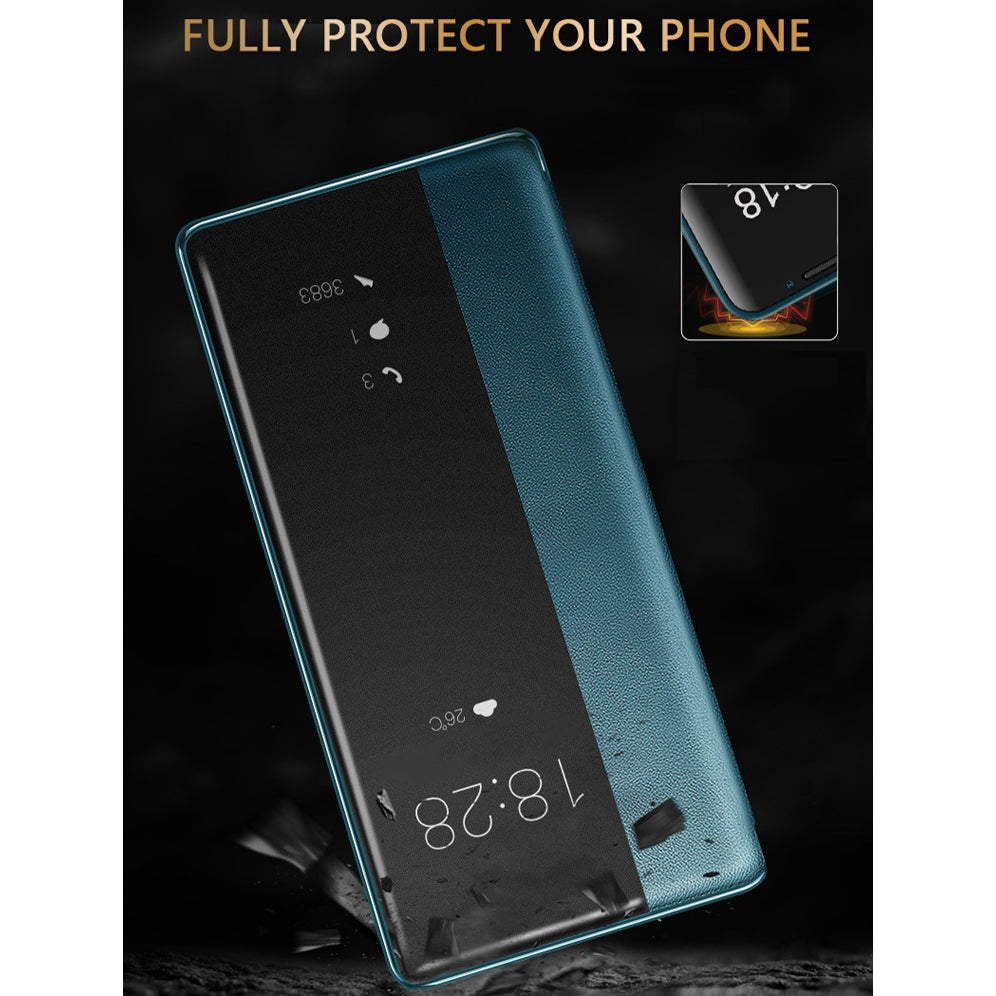 Luxury PU Leather Smart Mirror HD Translucent View Flip Phone Case
