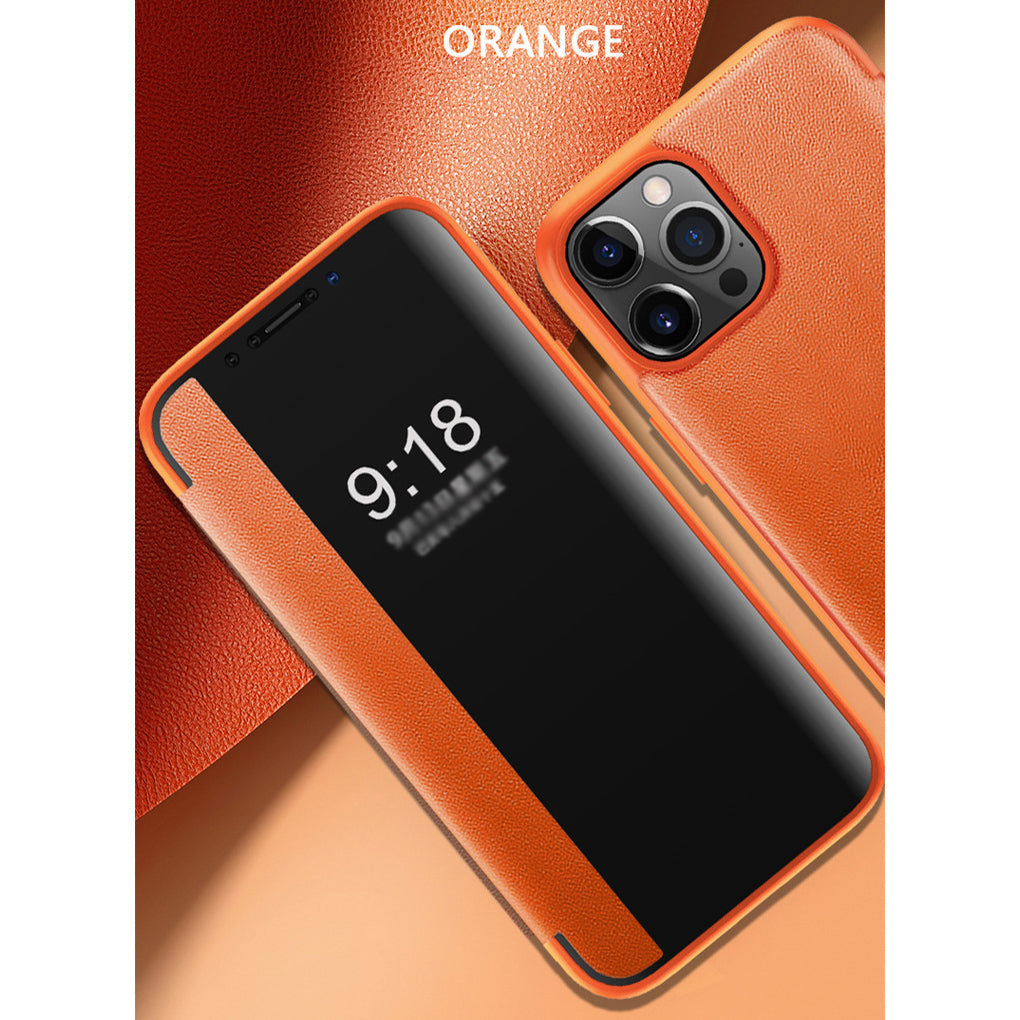Luxury PU Leather Smart Mirror HD Translucent View Flip Phone Case