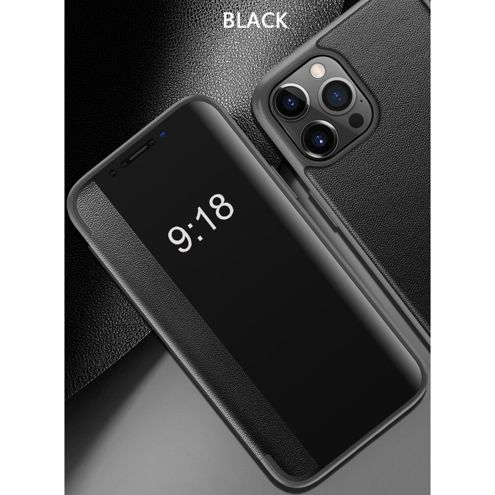 Luxury PU Leather Smart Mirror HD Translucent View Flip Phone Case