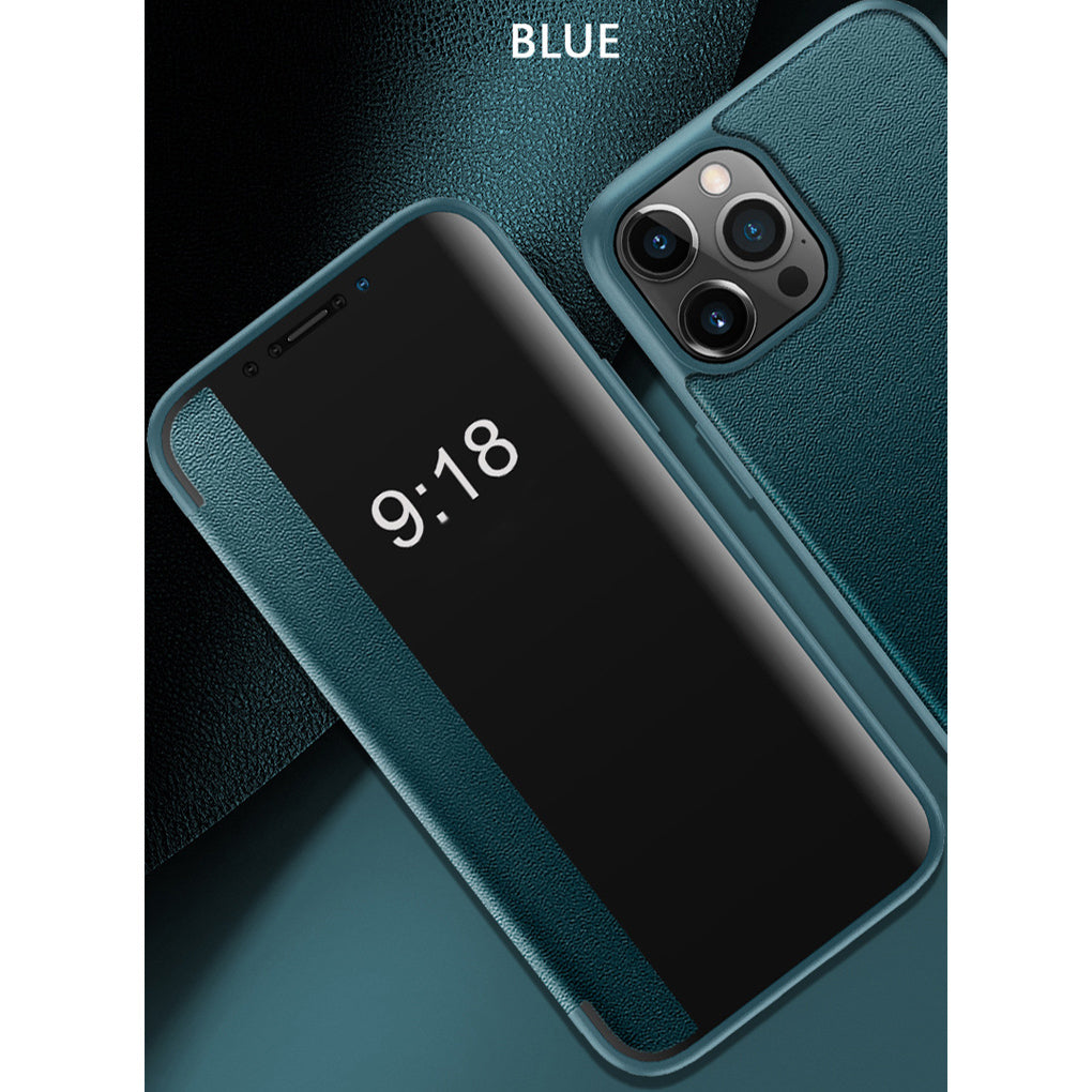Luxury PU Leather Smart Mirror HD Translucent View Flip Phone Case
