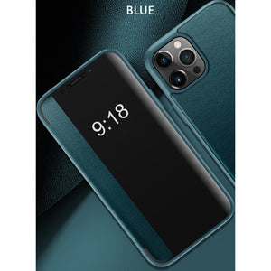Luxury PU Leather Smart Mirror HD Translucent View Flip Phone Case