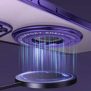 For iPhone 14/15 Series Electroplated Magnetic Bracket Phone Case