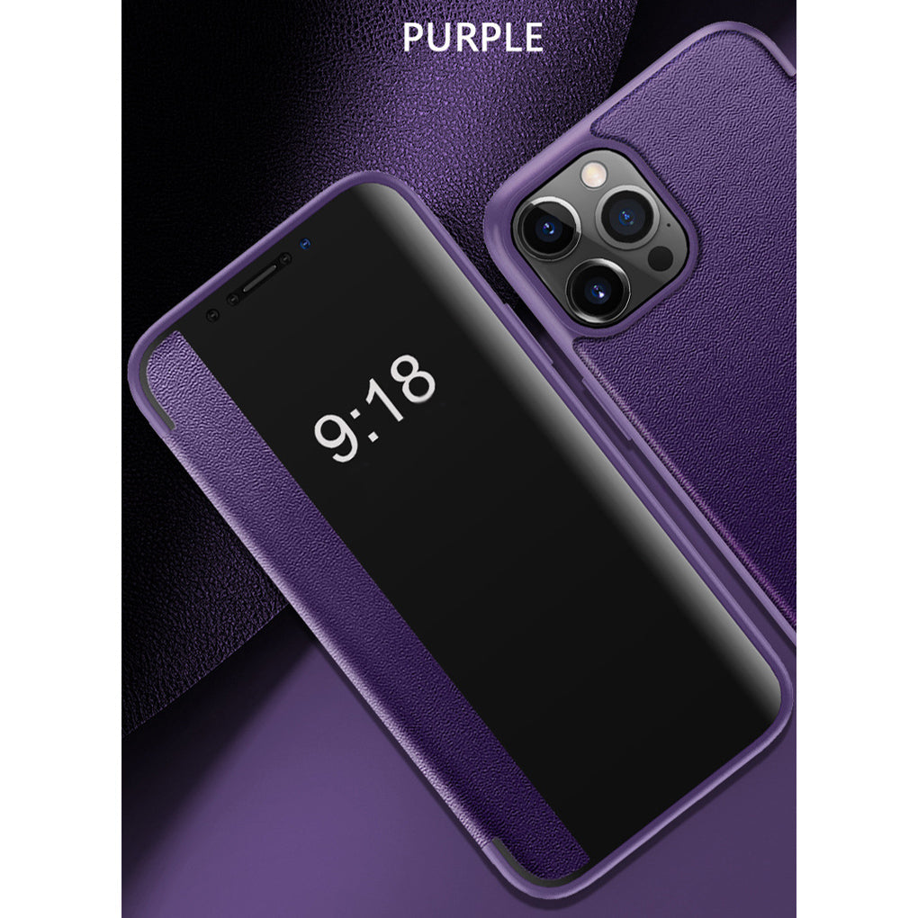 Luxury PU Leather Smart Mirror HD Translucent View Flip Phone Case