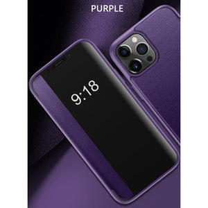 Luxury PU Leather Smart Mirror HD Translucent View Flip Phone Case