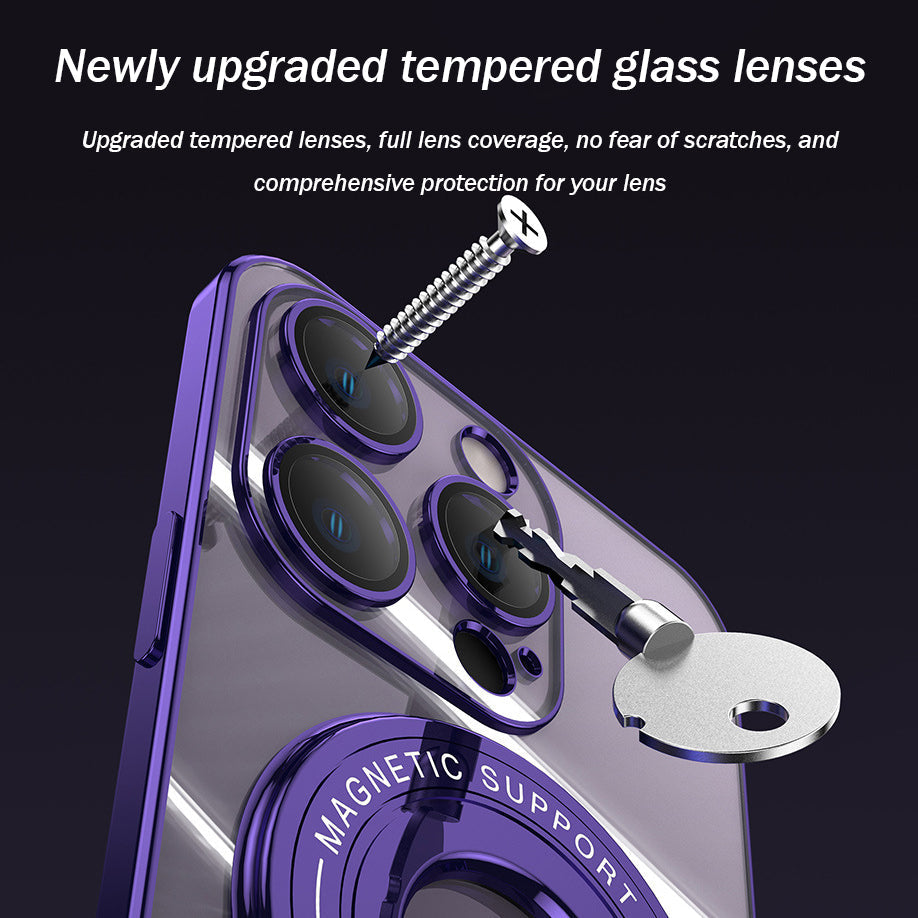 For iPhone 14/15 Series Electroplated Magnetic Bracket Phone Case