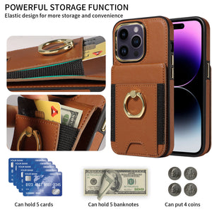 For iPhone15 Series Back Cover Ring Buckle Protection Leather Case