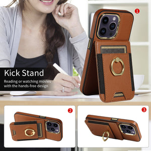 For iPhone15 Series Back Cover Ring Buckle Protection Leather Case