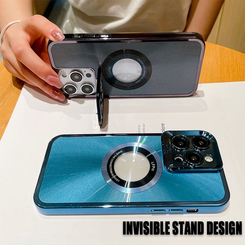 Magnetic Suction Frosted Electroplating Missing Label Invisible Bracket For iPhone 14/15 Phone Case