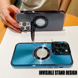 Magnetic Suction Frosted Electroplating Missing Label Invisible Bracket For iPhone 14/15 Phone Case