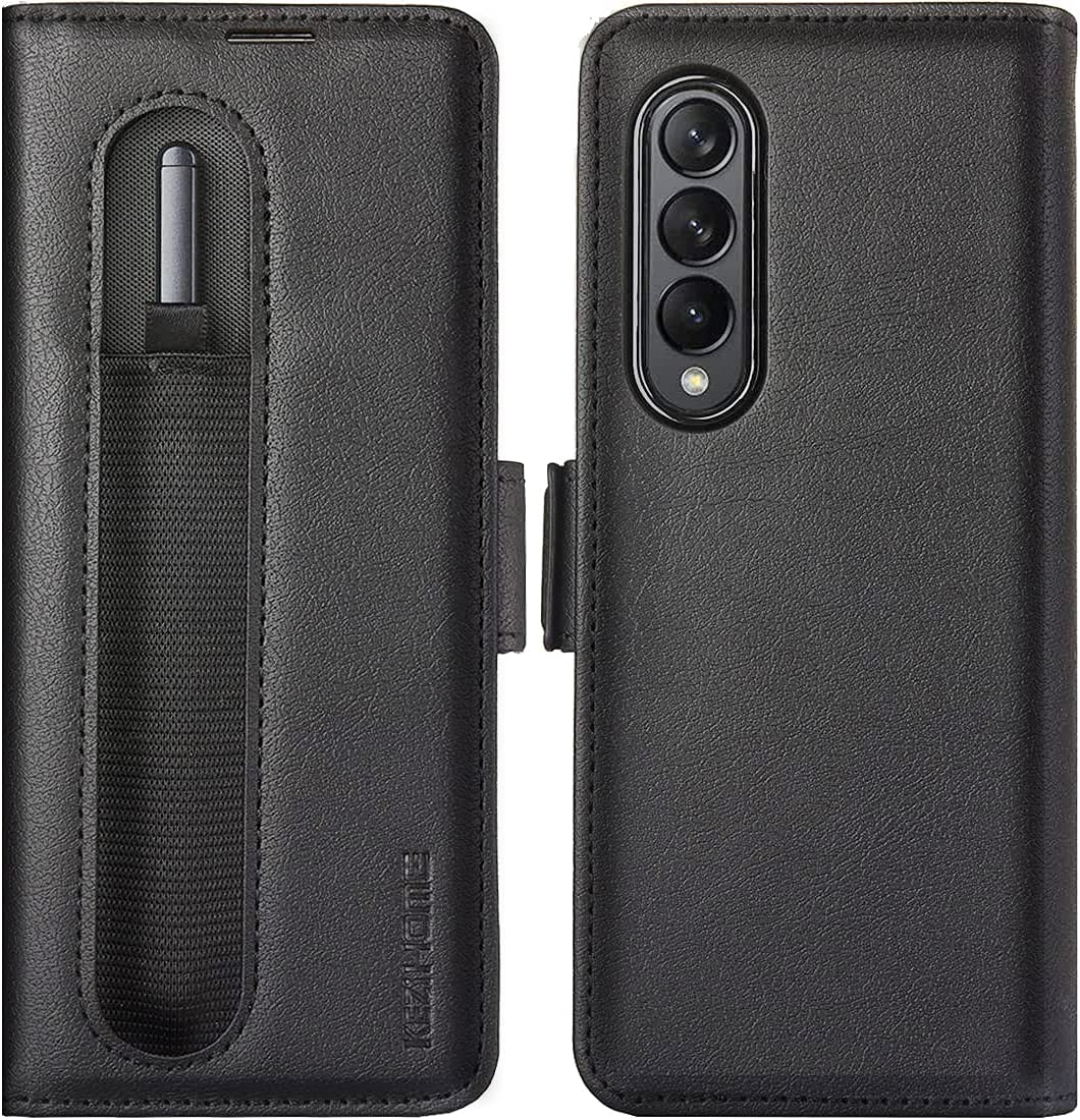 Suitable For Z Fold3 Folding Screen Pen Slot Pen Holder Business Leather Mobile Phone Holster