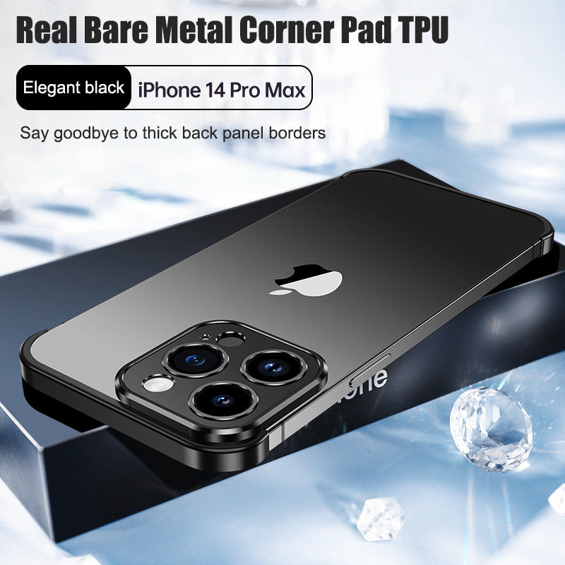 Suitable for iPhone 13, 14, 15 mobile phone case with metal corner pads, anti-fall, frameless