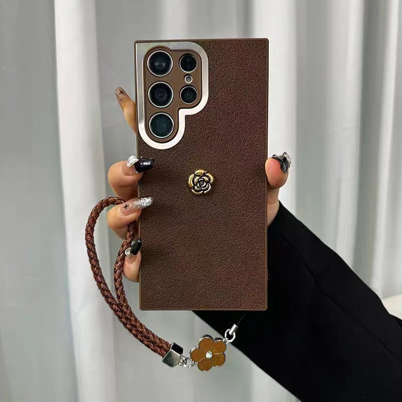 Suitable For Samsung S23 Mobile Phone Case Simple Retro All-inclusive Anti-fall Brown