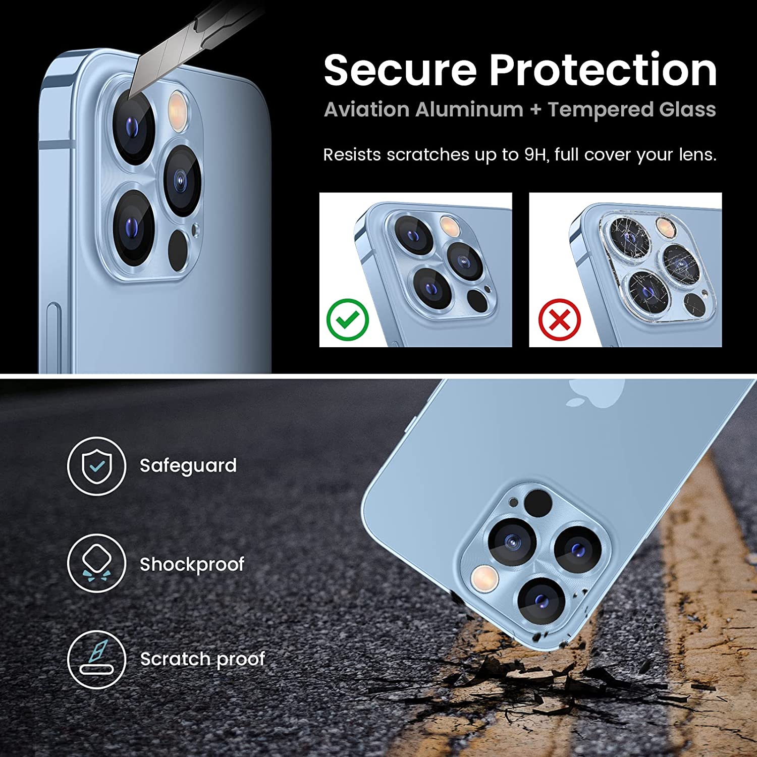 Camera lens protective film, compatible with iPhone 15 series, metal tempered glass back screen protective film