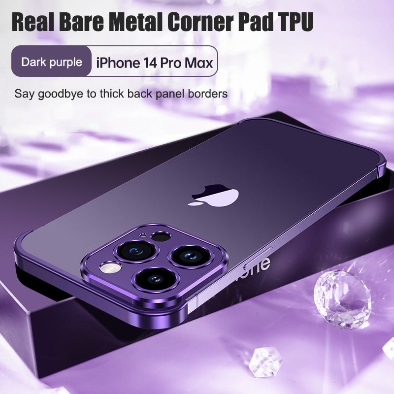 Suitable for iPhone 13, 14, 15 mobile phone case with metal corner pads, anti-fall, frameless