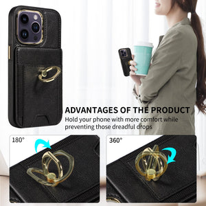 For iPhone15 Series Back Cover Ring Buckle Protection Leather Case