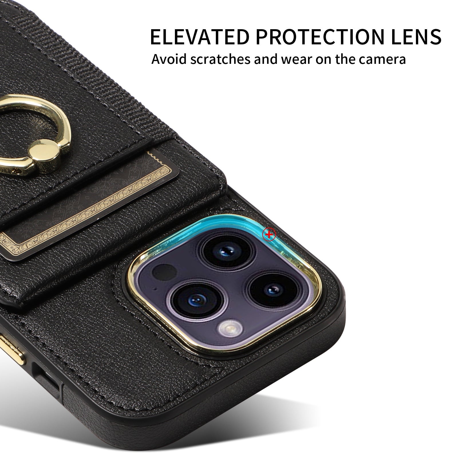 For iPhone15 Series Back Cover Ring Buckle Protection Leather Case