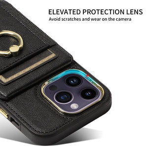 For iPhone15 Series Back Cover Ring Buckle Protection Leather Case
