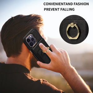 For iPhone15 Series Back Cover Ring Buckle Protection Leather Case