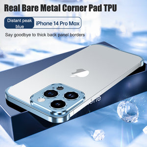 Suitable for iPhone 13, 14, 15 mobile phone case with metal corner pads, anti-fall, frameless