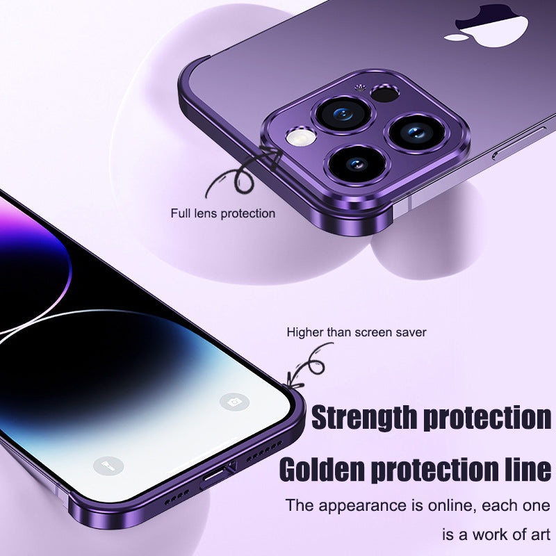 Suitable for iPhone 13, 14, 15 mobile phone case with metal corner pads, anti-fall, frameless