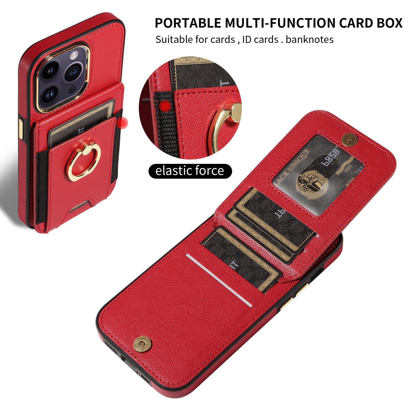 For iPhone15 Series Back Cover Ring Buckle Protection Leather Case