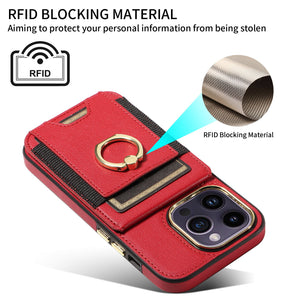 For iPhone15 Series Back Cover Ring Buckle Protection Leather Case