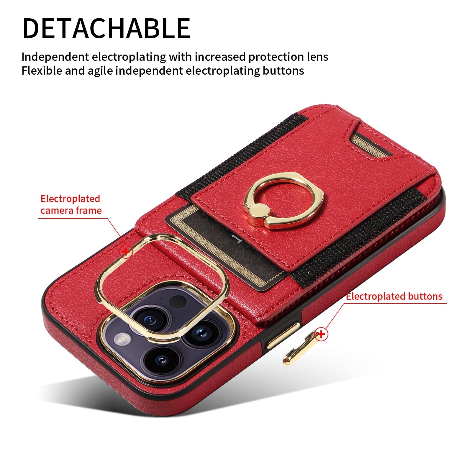 For iPhone15 Series Back Cover Ring Buckle Protection Leather Case