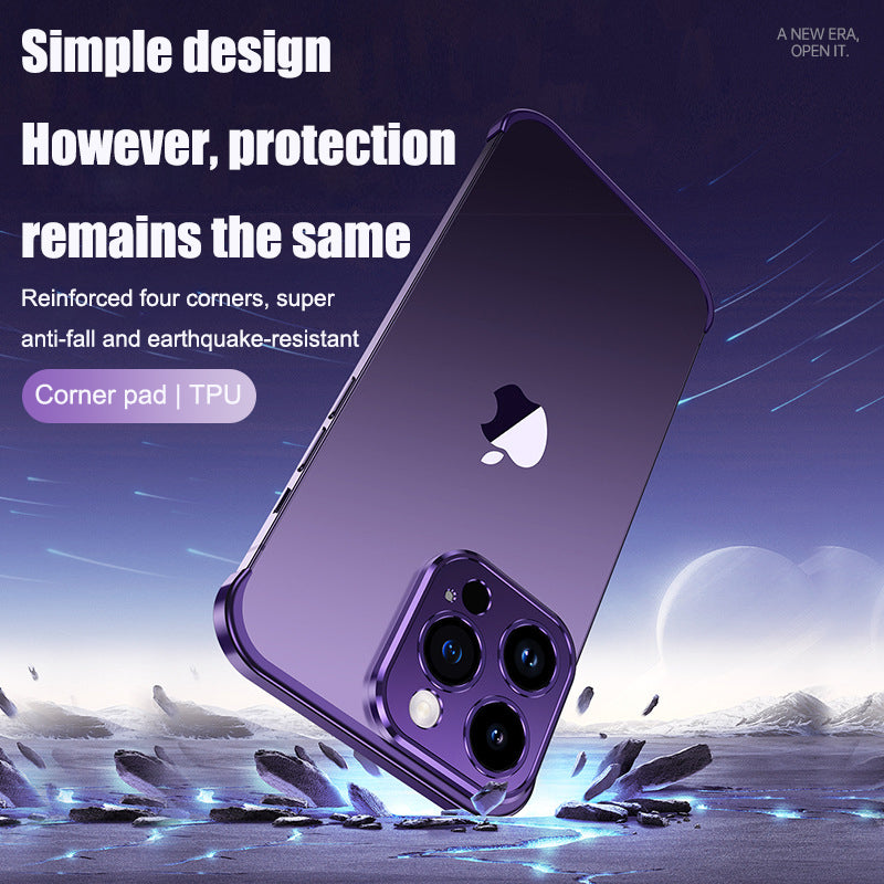 Suitable for iPhone 13, 14, 15 mobile phone case with metal corner pads, anti-fall, frameless
