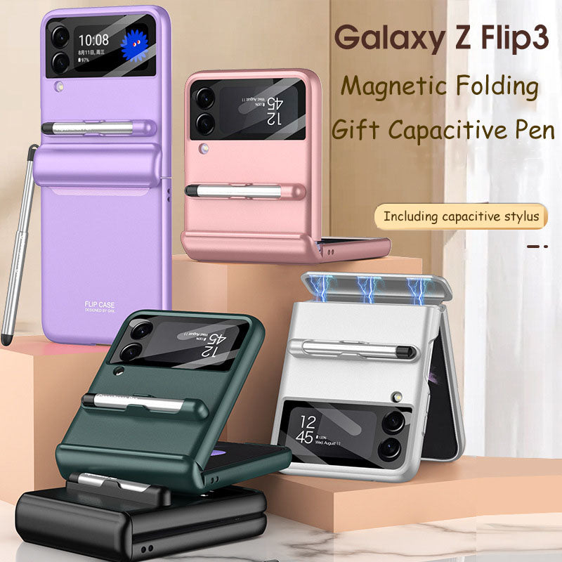 Suitable for Samsung ZFlip3 Magnetic Strip Capacitive Pen Phone Case + Capacitive Pen