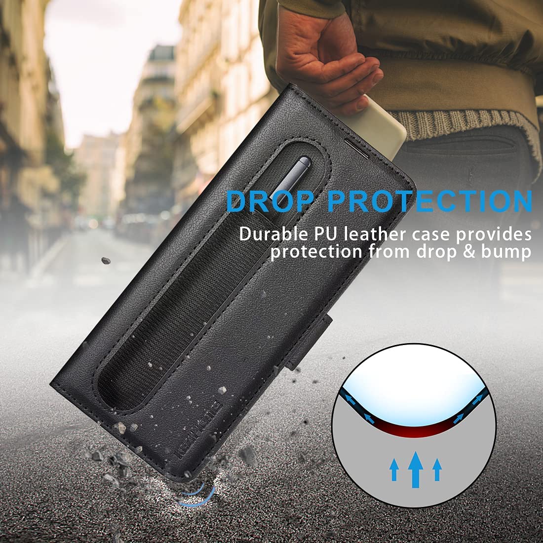 Suitable For Z Fold3 Folding Screen Pen Slot Pen Holder Business Leather Mobile Phone Holster