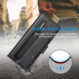 Suitable For Z Fold3 Folding Screen Pen Slot Pen Holder Business Leather Mobile Phone Holster