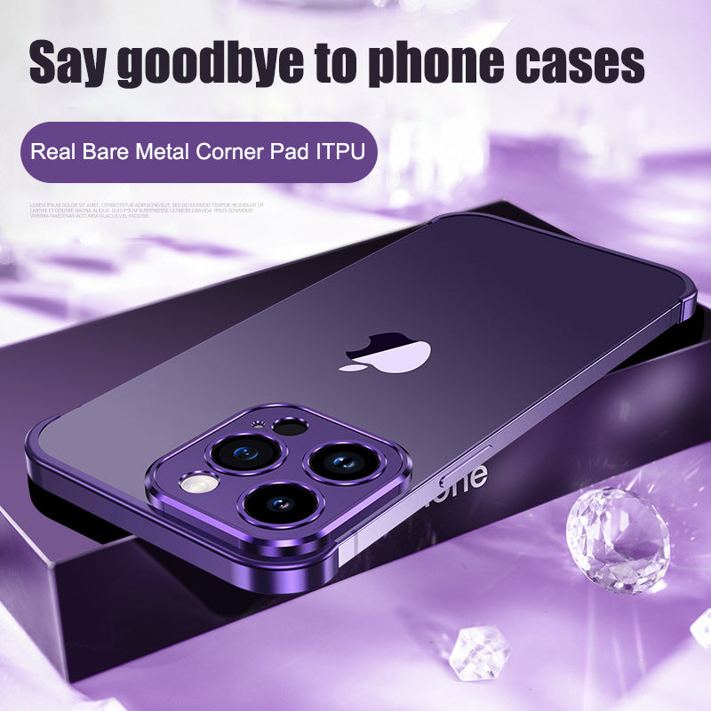 Suitable for iPhone 13, 14, 15 mobile phone case with metal corner pads, anti-fall, frameless
