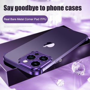Suitable for iPhone 13, 14, 15 mobile phone case with metal corner pads, anti-fall, frameless