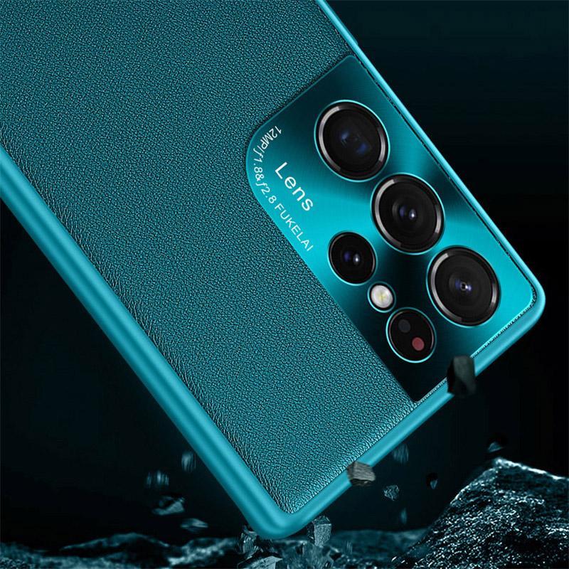 Samsung Metal Plain Leather Phone Case Lens Leather Protective Case