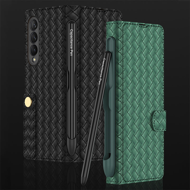 Buy a mobile phone case and get a free capacitive pen! Flip Pen Slot Phone Case Personalized Woven Leather Pattern ZFold3 Phone Case
