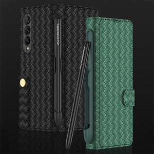 Buy a mobile phone case and get a free capacitive pen! Flip Pen Slot Phone Case Personalized Woven Leather Pattern ZFold3 Phone Case