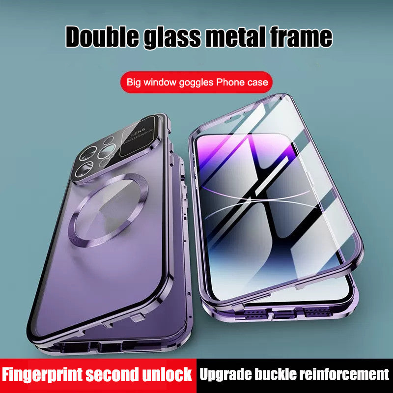 Double-Sided Glass Large Window Is Suitable For iPhone14 Series Magnetic Metal Frame Mobile Phone Case