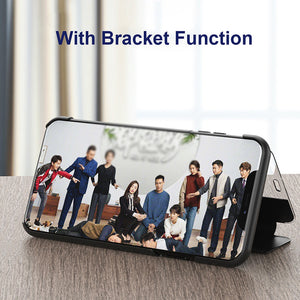 Luxury PU Leather Smart Mirror HD Translucent View Flip Phone Case