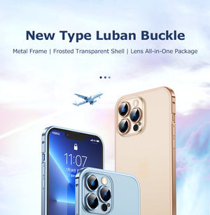 For iPhone15 Series Luban Buckle Metal Middle Frame/Frosted Back Panel/Lens All-Inclusive Mobile Phone Case