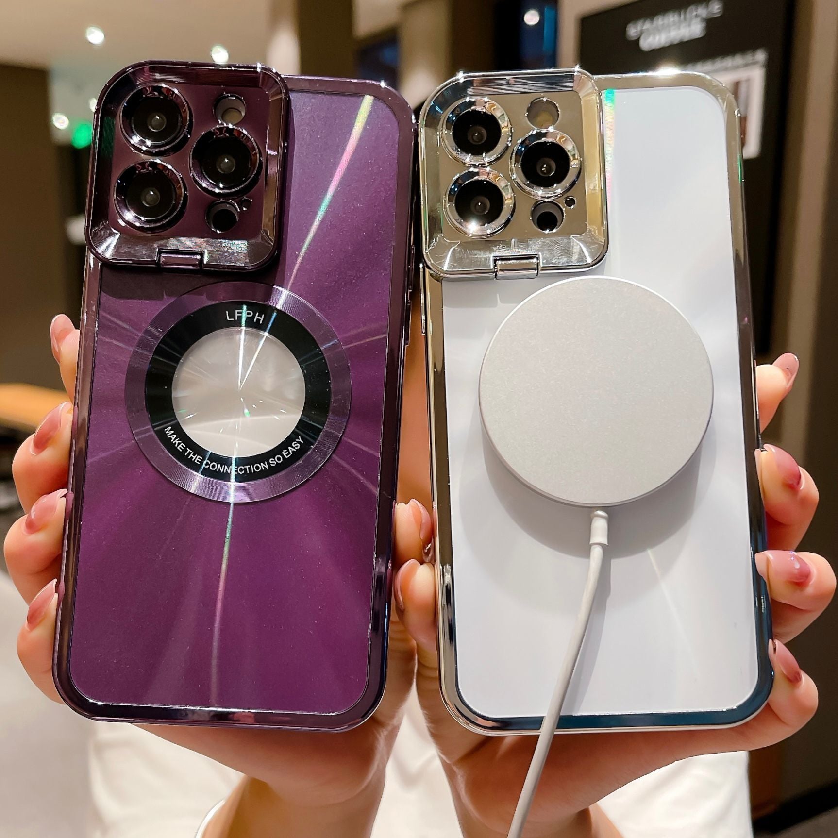 Magnetic Suction Frosted Electroplating Missing Label Invisible Bracket For iPhone 14/15 Phone Case