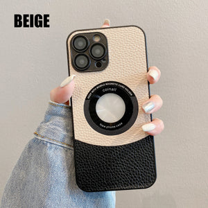 New Color-Blocked Leather Magnetic Phone Case For iPhone15 Series
