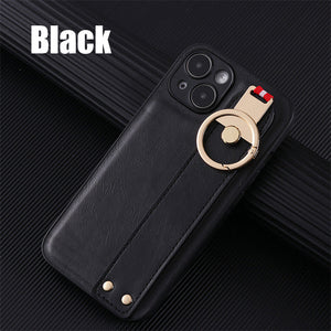 For iPhone 15 Series Ring Leather Protective Case