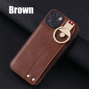 For iPhone 15 Series Ring Leather Protective Case