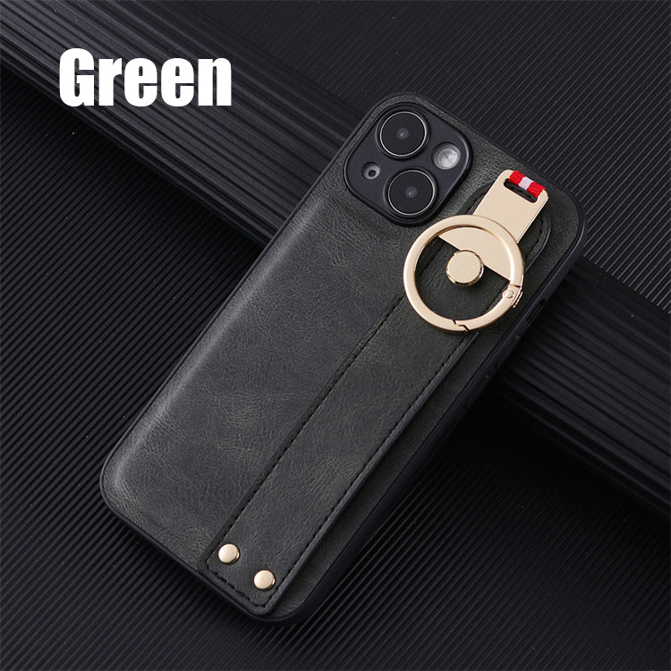 For iPhone 15 Series Ring Leather Protective Case